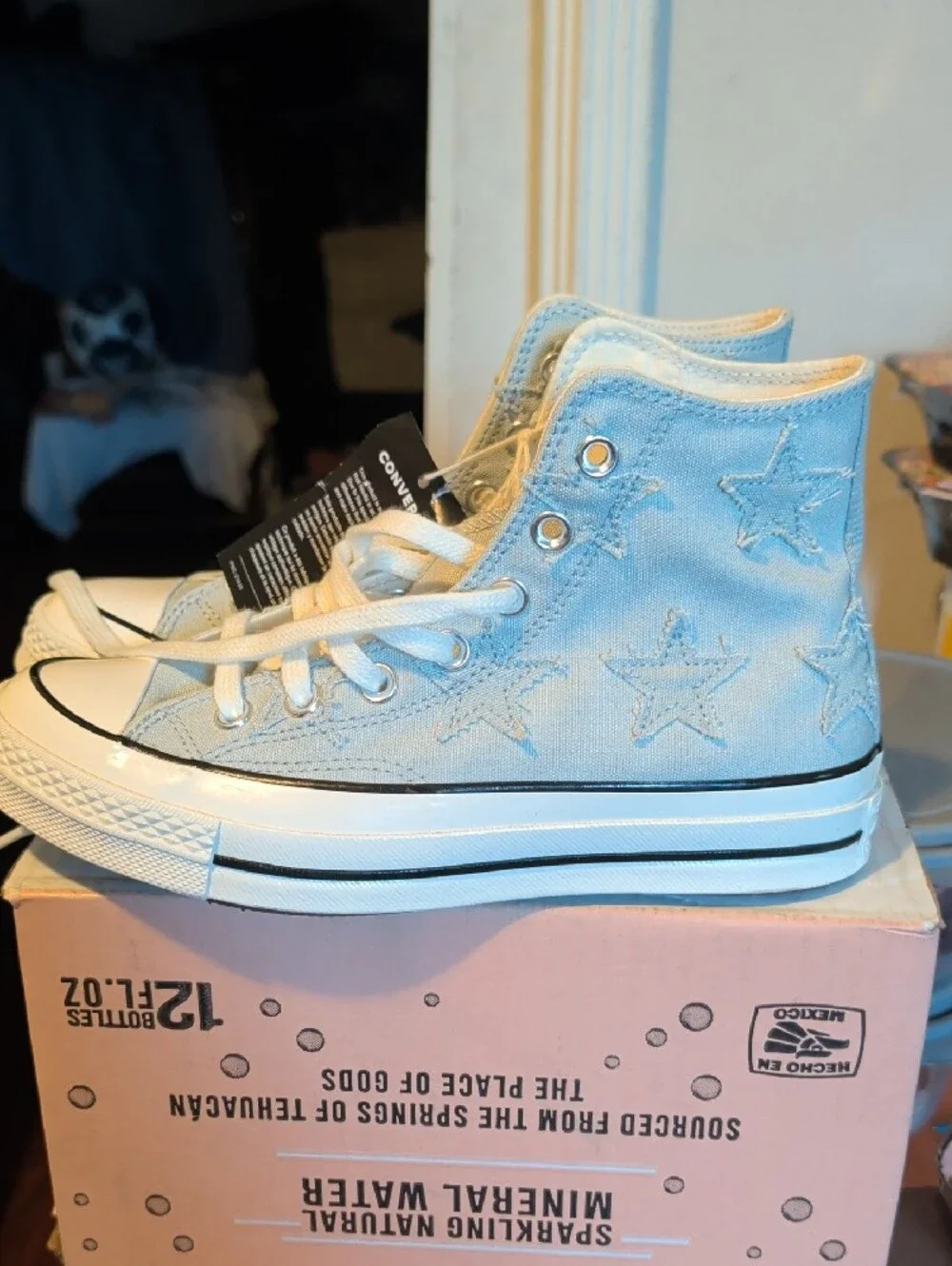 Converse Light Blue High-Top Sneakers with Star Stitching